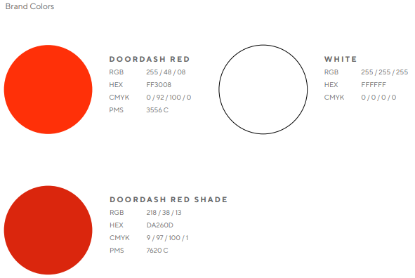 Image with details about the doordash logo colors