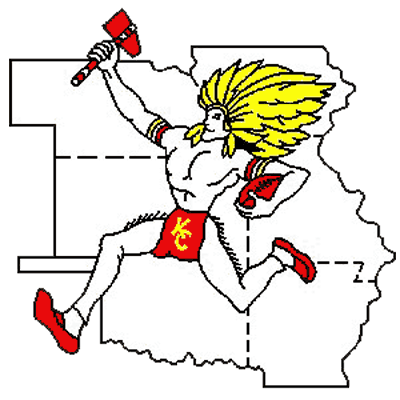 Native American figure in motion, football tucked under one arm