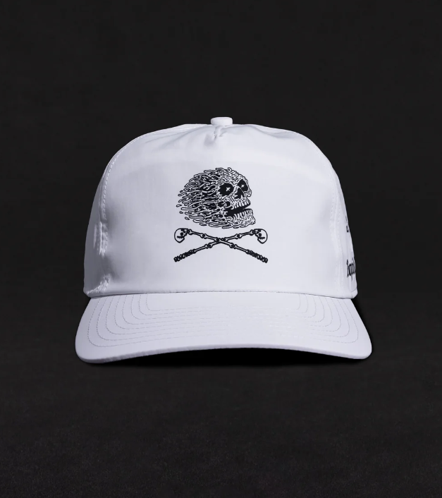 A white hat with the Liquid Death Logo