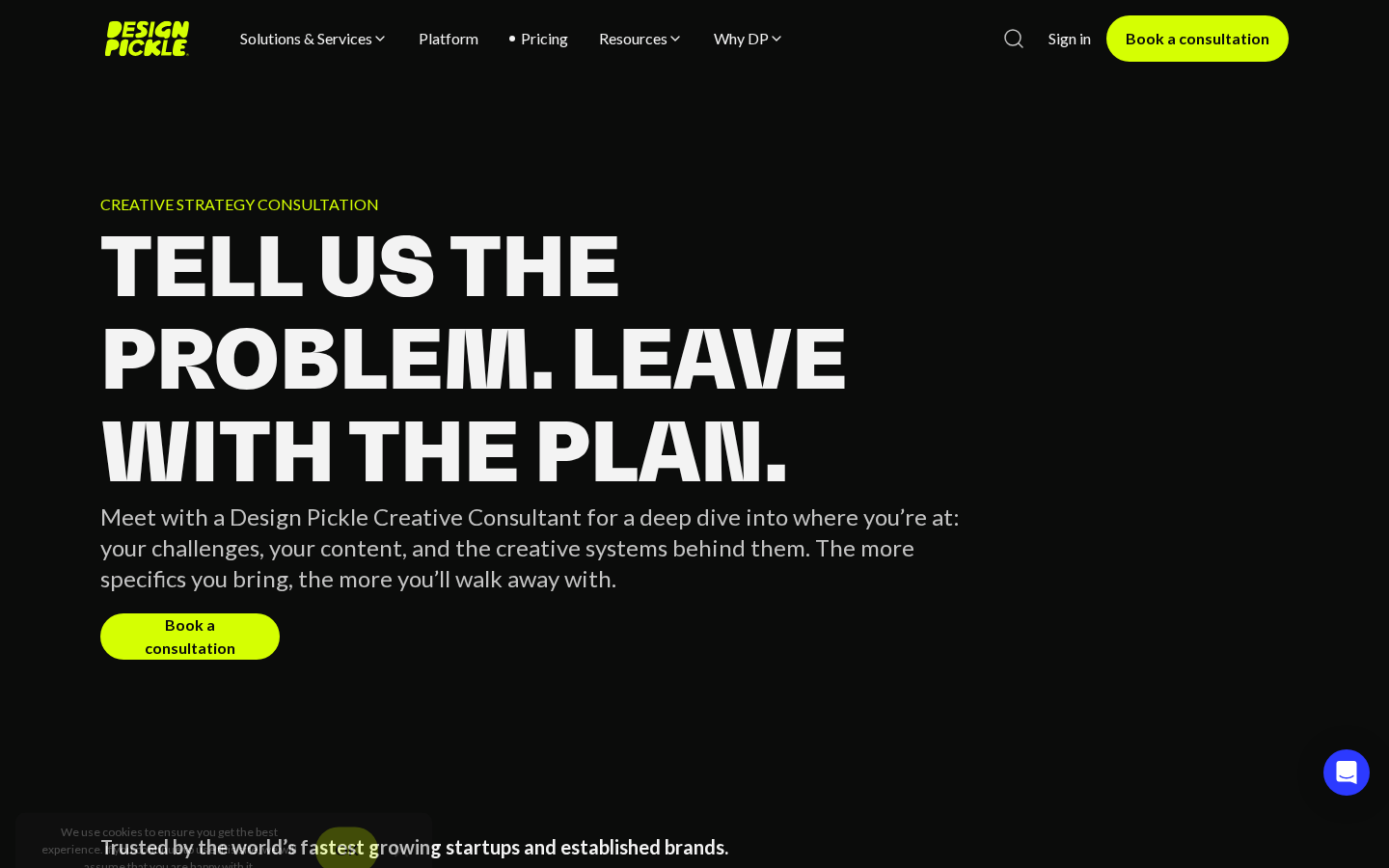 Design Pickle pricing page captured July 2026 showing the consultation-first model