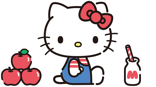 Hello Kitty with milk and apples